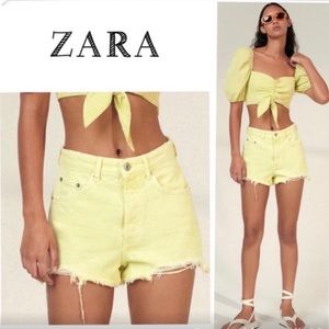 Zara light neon yellow denim shorts 8